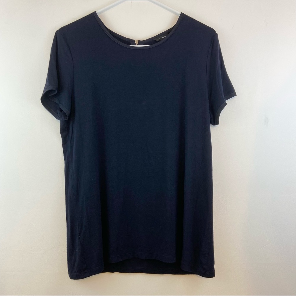 Ann Taylor Hidden Back Zipper Black Short Sleeve Shirt Size Large